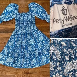 Perry Walker Collective $145 Grace Mini Blue Floral Nap Dress NWOT OS